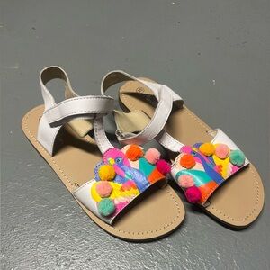 Mini Boden White Sandals with Colorful Pom-Poms